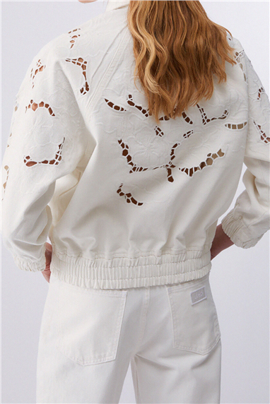 Liu Jo Bomber Denim Embroidery Kadın Kot Mont Beyaz