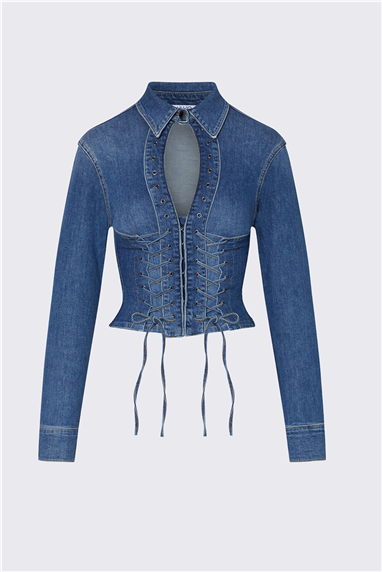 Liu Jo Camicia M/L intrecci Kadın Kot Gömlek Mavi