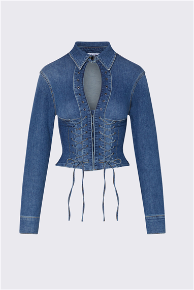 Liu Jo Camicia M/L intrecci Kadın Kot Gömlek Mavi