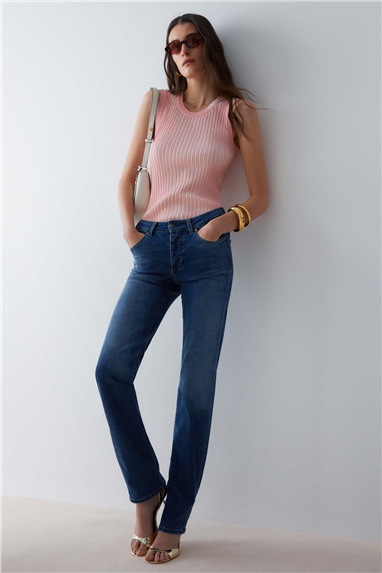 Liu Jo Ecs Pant.Authentic Straight Hw Kadın Jean Pantolon