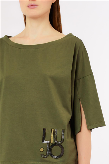 Liu Jo Ecs T-Shirt C/Apertura Maniche Kadın Bisiklet Yaka T-Shirt