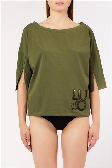 Liu Jo Ecs T-Shirt C/Apertura Maniche Kadın Bisiklet Yaka T-Shirt