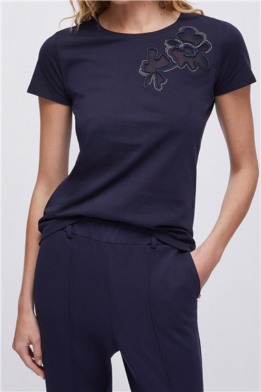 Liu Jo Ecs T-Shirt Moda M/C Kadın Bisiklet Yaka T-Shirt Mavi