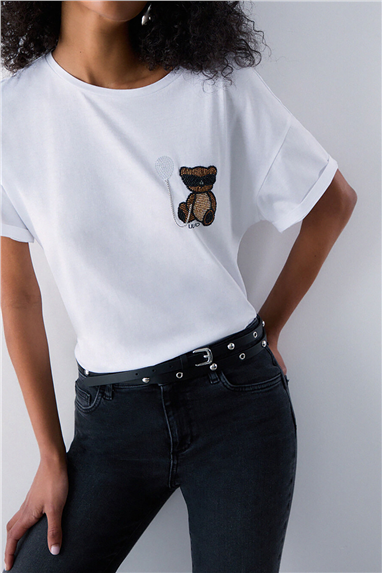 Liu Jo Ecs T-Shirt Moda M/C Kadın Bisiklet Yaka T-Shirt Beyaz