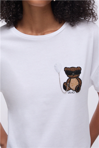 Liu Jo Ecs T-Shirt Moda M/C Kadın Bisiklet Yaka T-Shirt Beyaz