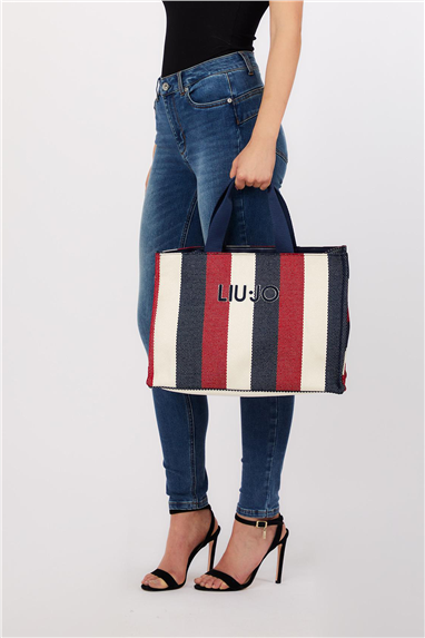 Liu Jo L Tote Striped Canvas Kadın Omuz Çantası
