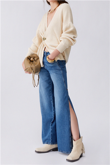 Liu Jo Pant.Midi Flare Split Reg.W. Kadın Jean Pantolon Mavi
