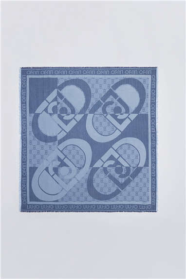 Liu Jo Square Jacquard Logo Kadın Fular Mavi