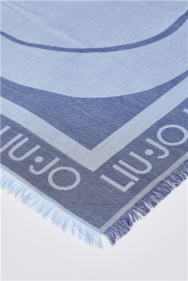Liu Jo Square Jacquard Logo Kadın Fular Mavi