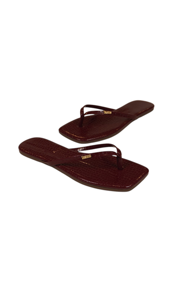 Tkees Kadın Crocodile Bordo Metal Logo Kare Burun Terlik Çok Renkli