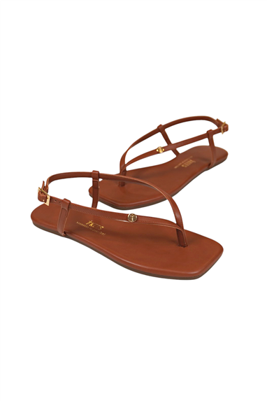 Tkees Kadın Parmak Arası Taba Metal Logo Sandalet Taba