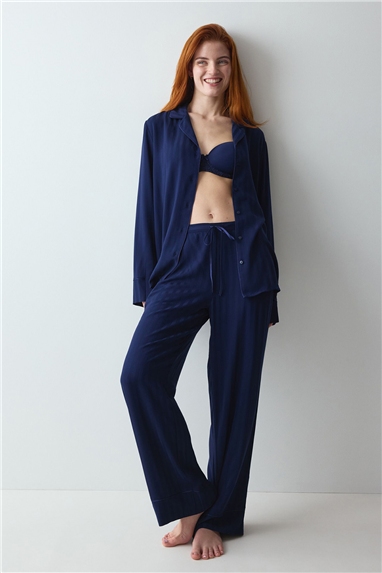 Triumph Amourette Jacquard PW Kadın Pijama Takımı Lacivert
