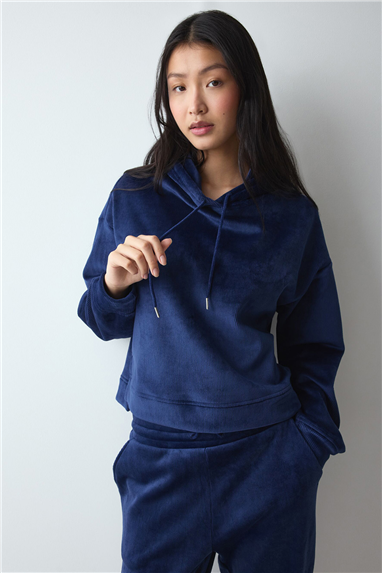 Triumph Velour Rib Hoodie Kadın Kapüşonlu Sweatshirt Lacivert