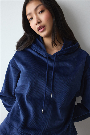 Triumph Velour Rib Hoodie Kadın Kapüşonlu Sweatshirt Lacivert