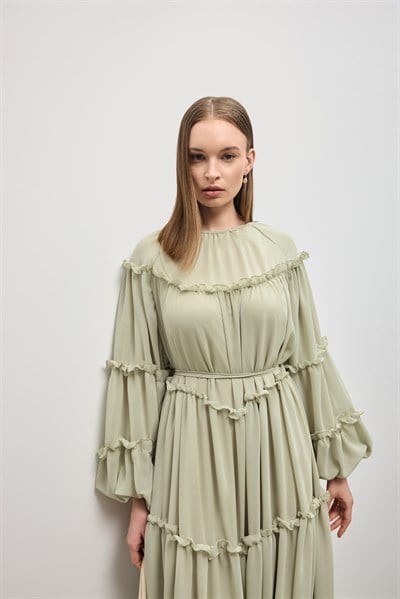 ŞİFON FIRFIRLI ELBİSE 