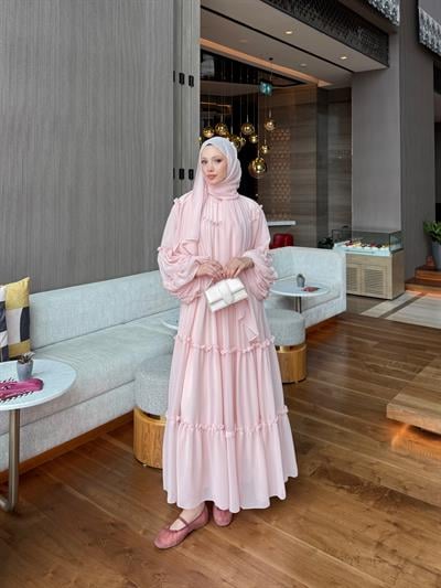 ŞİFON FIRFIRLI ELBİSE 