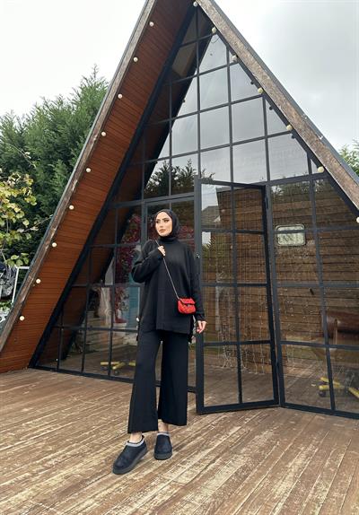  Metal Düğmeli Triko Takım Siyah