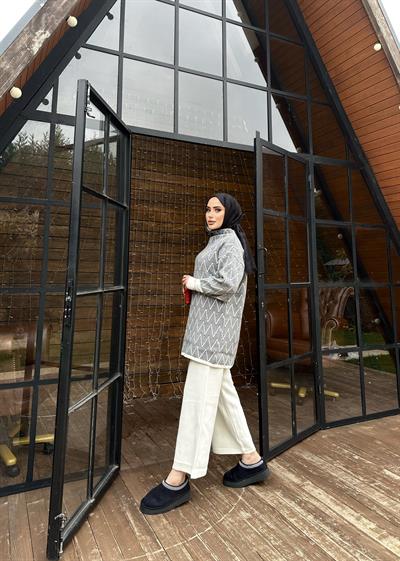  Yarım Boğazlı İkili Triko Beyaz