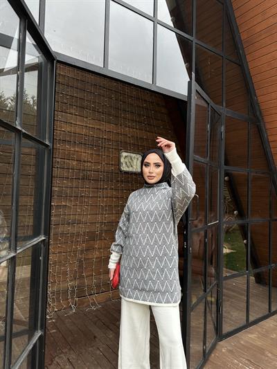  Yarım Boğazlı İkili Triko Beyaz