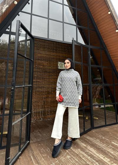  Yarım Boğazlı İkili Triko Beyaz