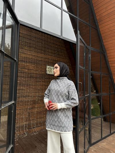  Yarım Boğazlı İkili Triko Beyaz