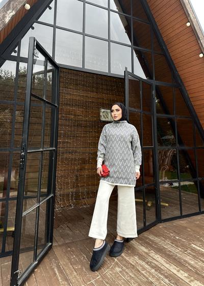  Yarım Boğazlı İkili Triko Beyaz