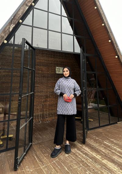  Yarım Boğazlı İkili Triko Siyah