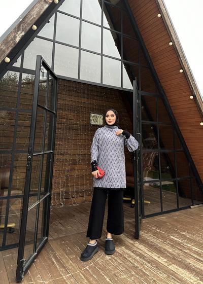  Yarım Boğazlı İkili Triko Siyah