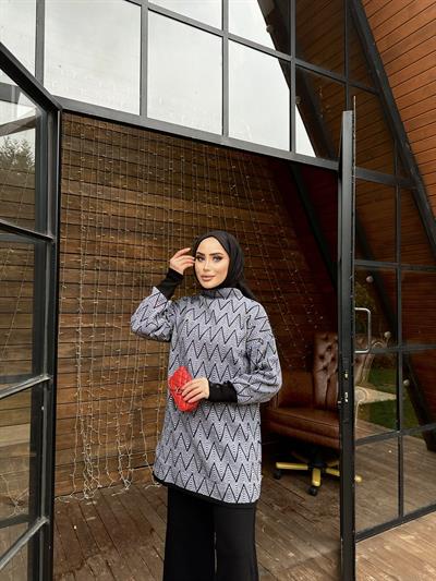  Yarım Boğazlı İkili Triko Siyah