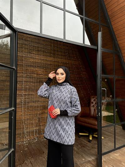  Yarım Boğazlı İkili Triko Siyah