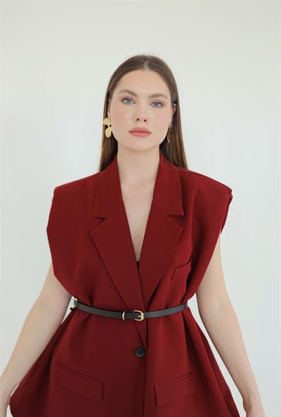 Aylana Kemerli Blazer Yelek Bordo