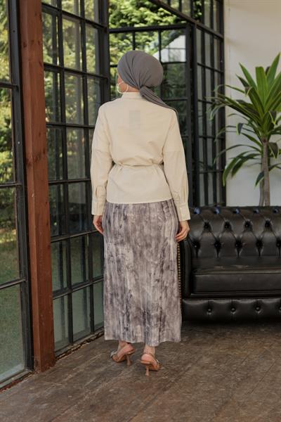 Baskı Desenli Etek Gri