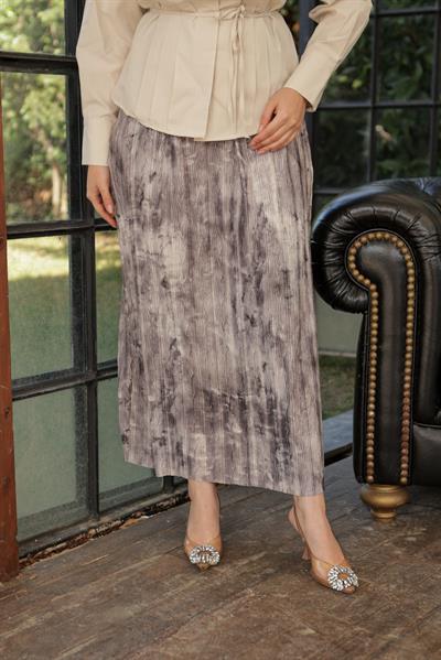 Baskı Desenli Etek Gri