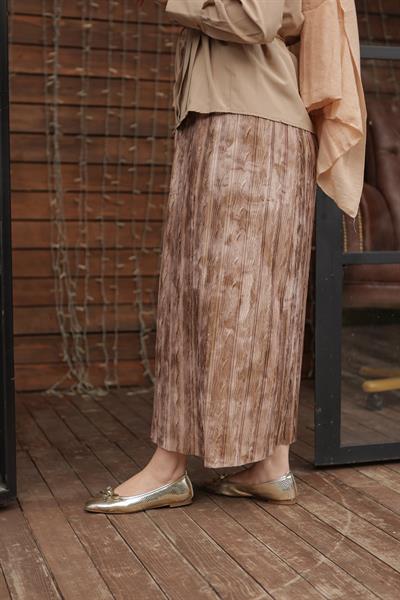 Baskı Desenli Etek Kahve