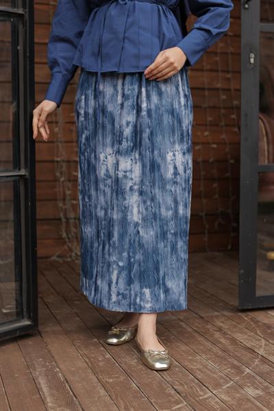 Baskı Desenli Etek Mavi