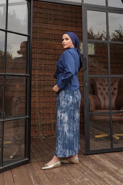 Baskı Desenli Etek Mavi