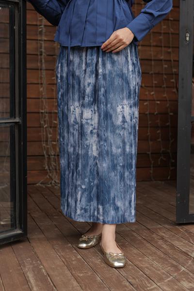 Baskı Desenli Etek Mavi