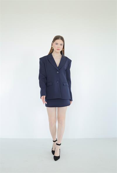 Busıness Blazer Ceket Etek Takım Lacivert