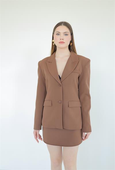 Busıness Blazer Ceket Etek Takım Kahve