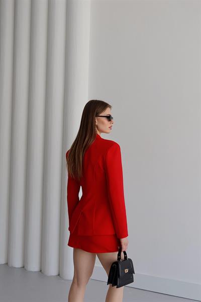 Busıness Blazer Ceket Etek Takım Kırmızı