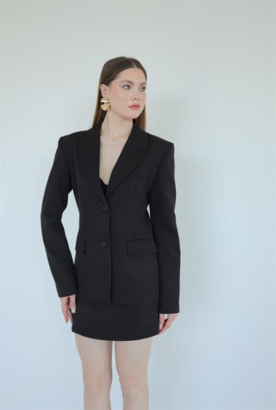 Busıness Blazer Ceket Etek Takım Siyah