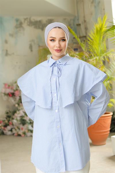 Çizgili Poplin Gömlek Mavi