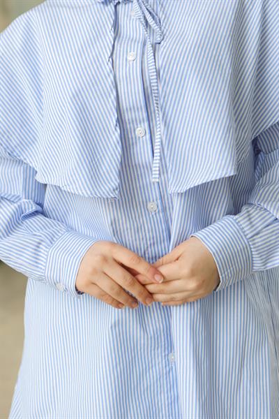 Çizgili Poplin Gömlek Mavi