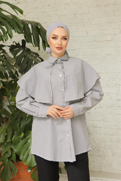 Çizgili Poplin Gömlek Siyah