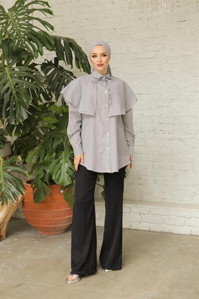 Çizgili Poplin Gömlek Siyah