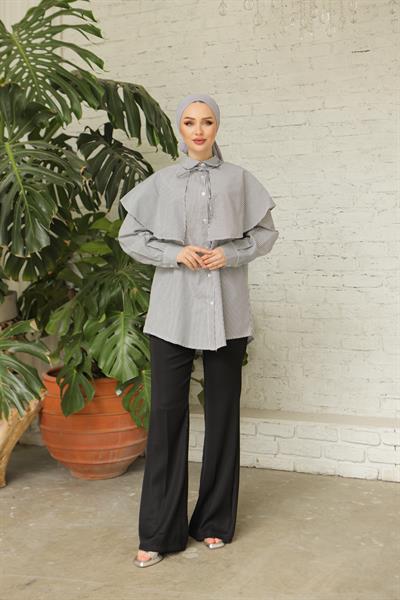 Çizgili Poplin Gömlek Siyah