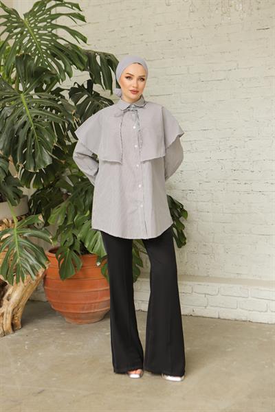 Çizgili Poplin Gömlek Siyah