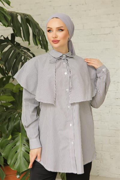 Çizgili Poplin Gömlek Siyah