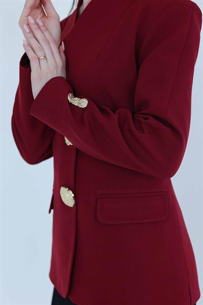 Gold Düğmeli Blazer Ceket Bordo