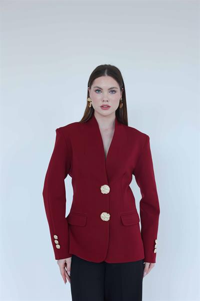 Gold Düğmeli Blazer Ceket Bordo